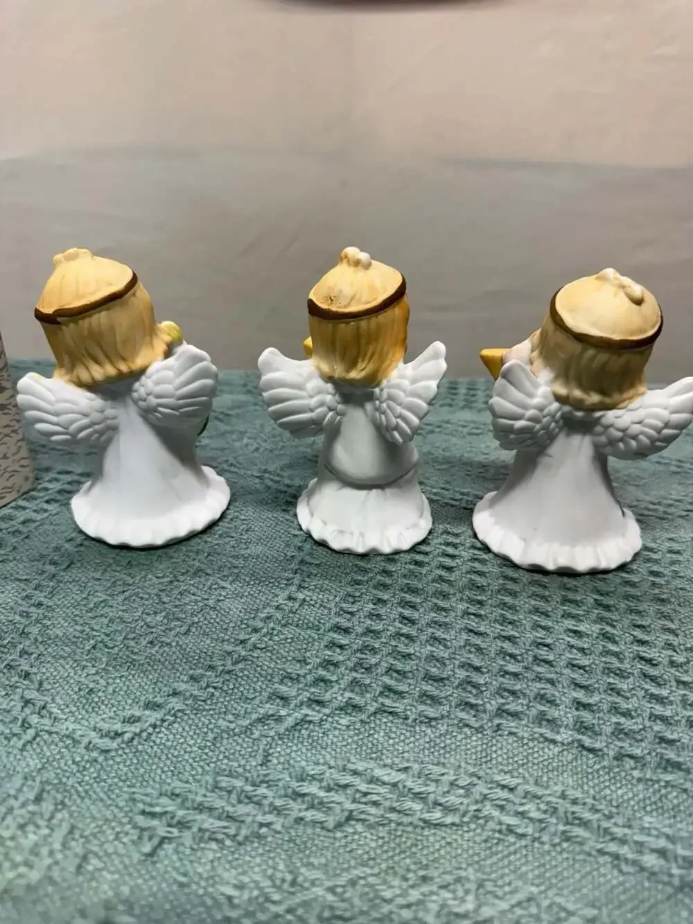 Vintage Homco Set of 3 Porcelain Child Angel Figurines with Candle, Harp, and St
